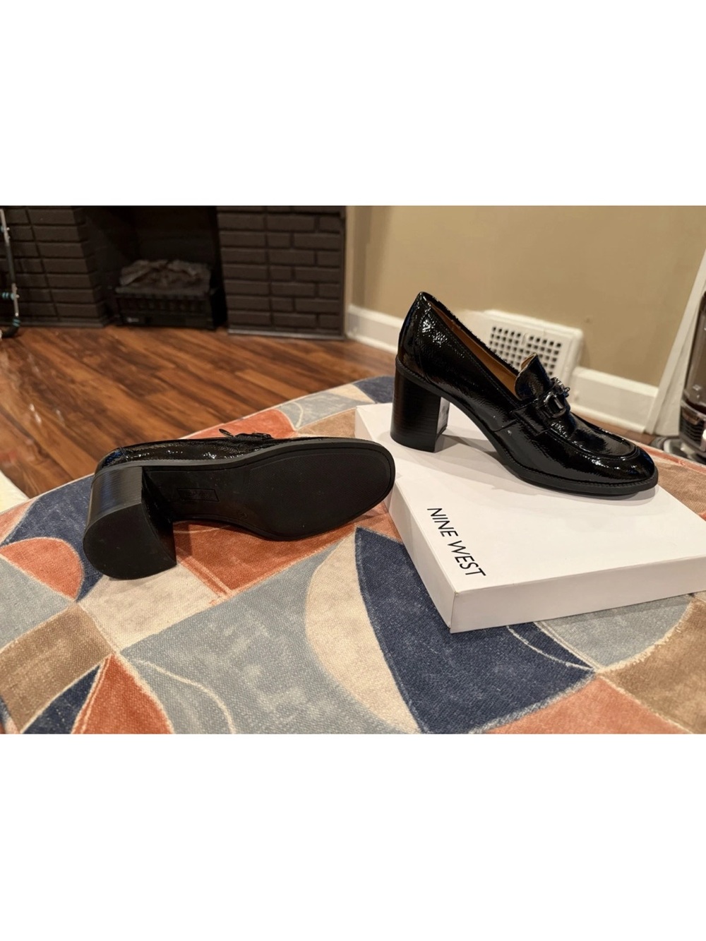 Nine West Black Patent Block Heel Loafers - Picture 2 of 2